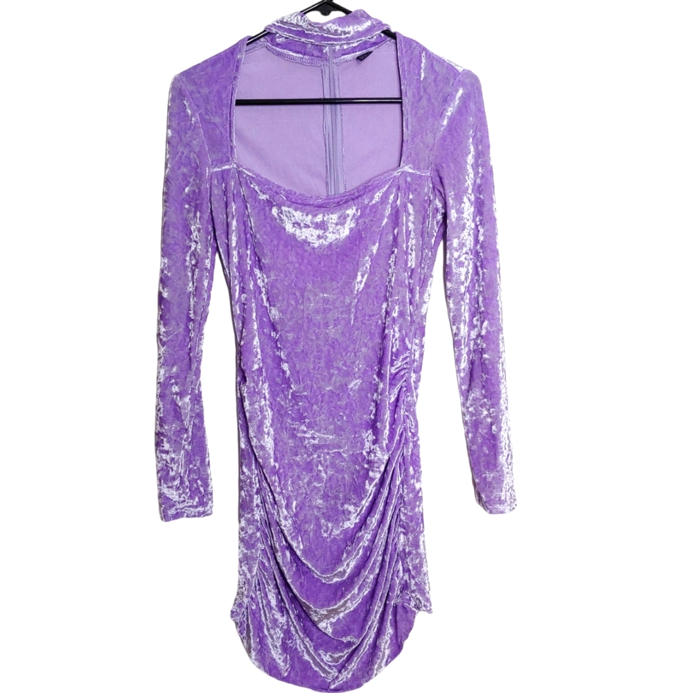 Shein Purple Square Neckline with Collar Long Sleeve Velvet Bodycon Dress Medium
